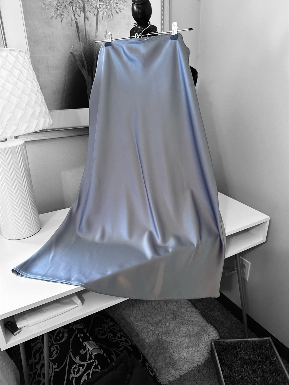 Joules Satin Slip Skirt in Dusty Blue